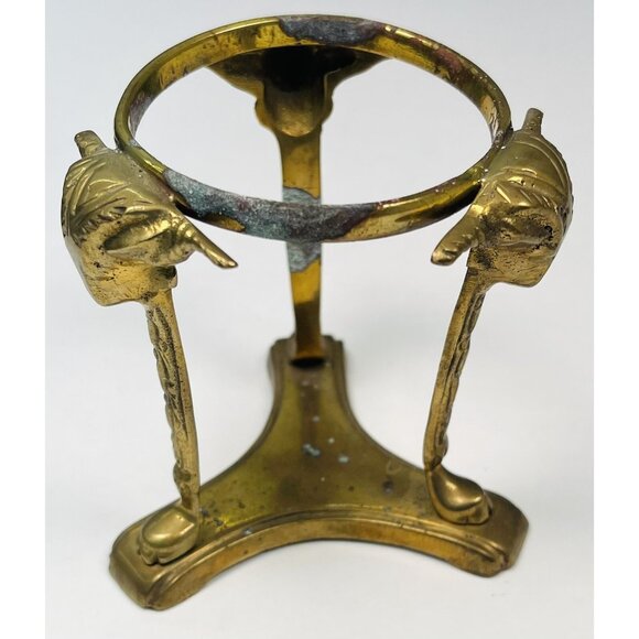 VTG MCM 4" Brass Ram Head Votive CANDLE HOLDER w/ Crackled Glass *Tarnish* - Picture 5 of 8